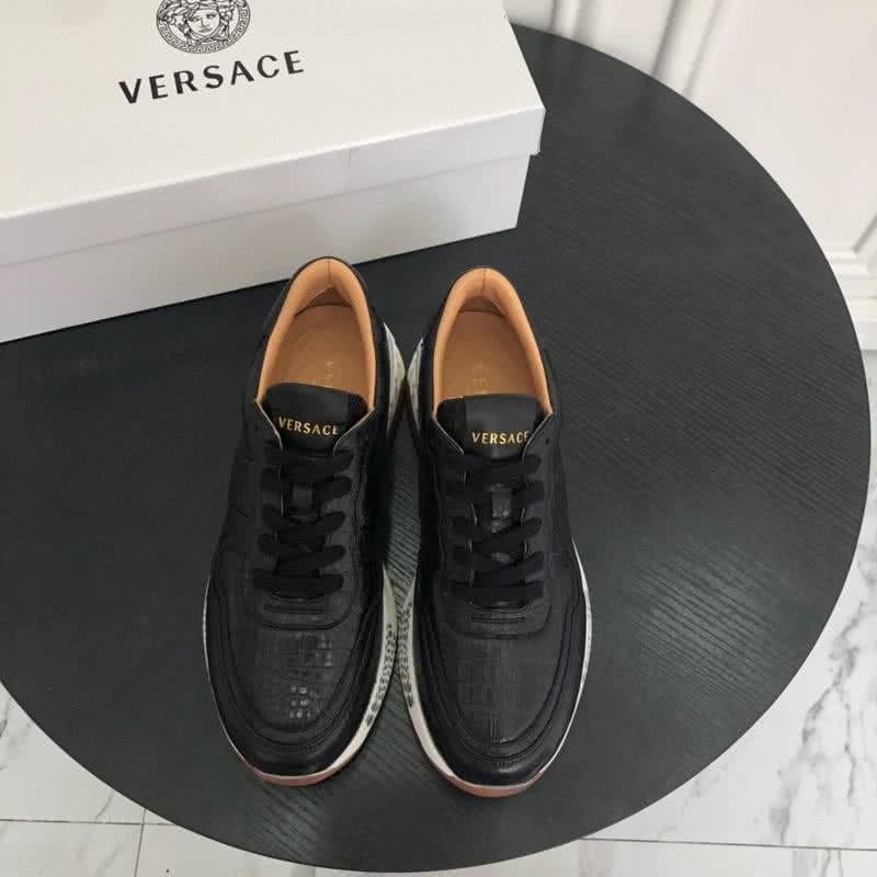 Versace Fashion Sneakers Crocodile Pattern Cowhide Black Men 2