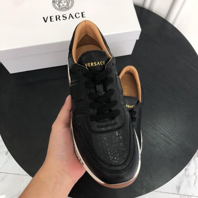Versace Fashion Sneakers Crocodile Pattern Cowhide Black Men 3