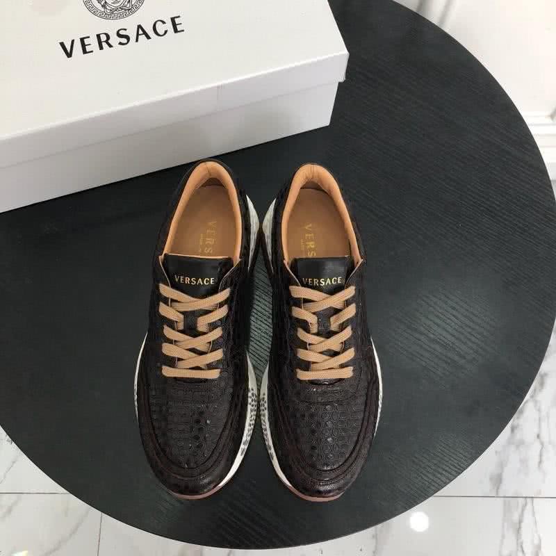 Versace Fashion Sneakers Crocodile Pattern Cowhide Coffee Men 2