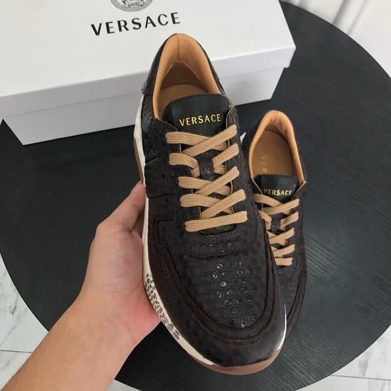 Versace Fashion Sneakers Crocodile Pattern Cowhide Coffee Men 3
