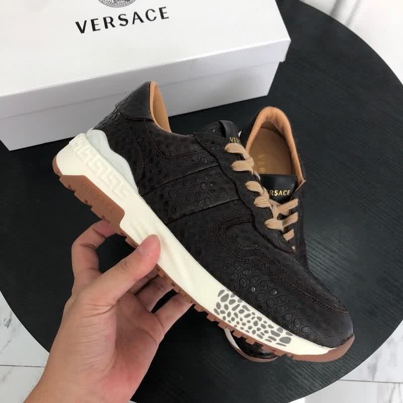 Versace Fashion Sneakers Crocodile Pattern Cowhide Coffee Men 4