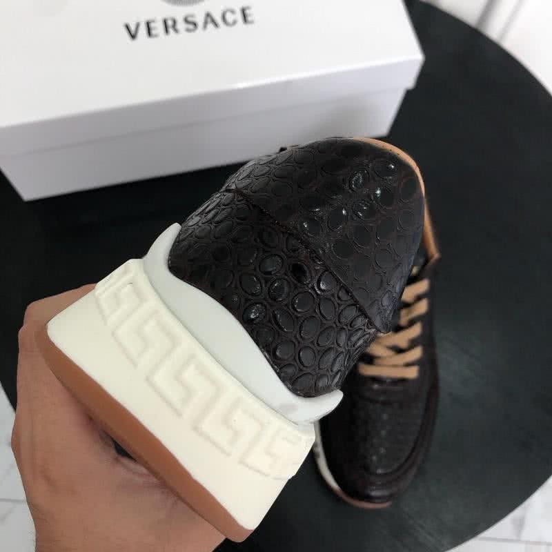 Versace Fashion Sneakers Crocodile Pattern Cowhide Coffee Men 5