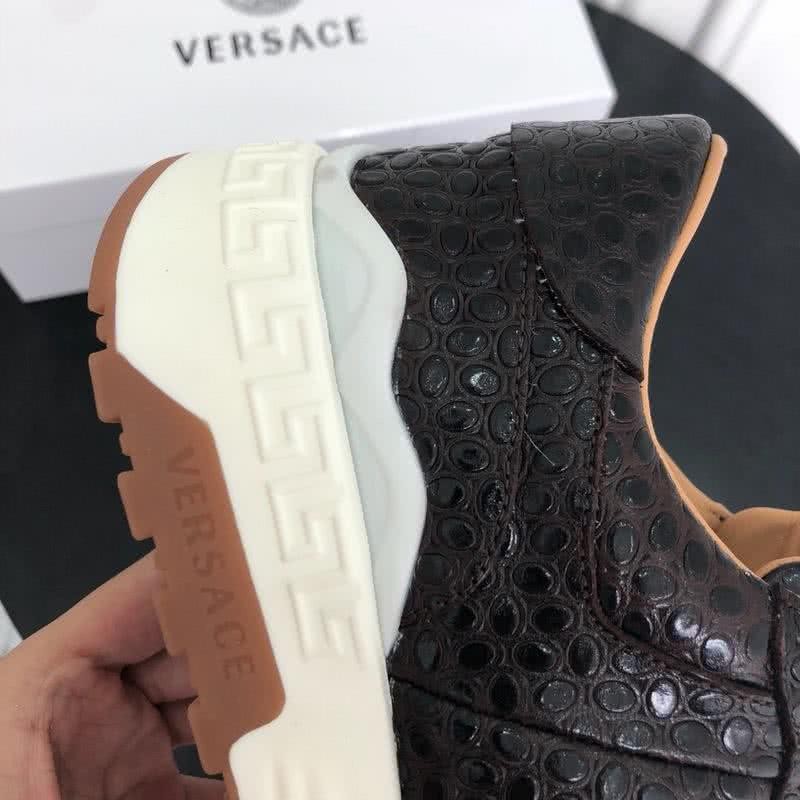 Versace Fashion Sneakers Crocodile Pattern Cowhide Coffee Men 6
