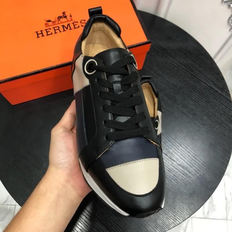 Hermes Fashion Comfortable Sports Shoes Cowhide White And Black Men 3