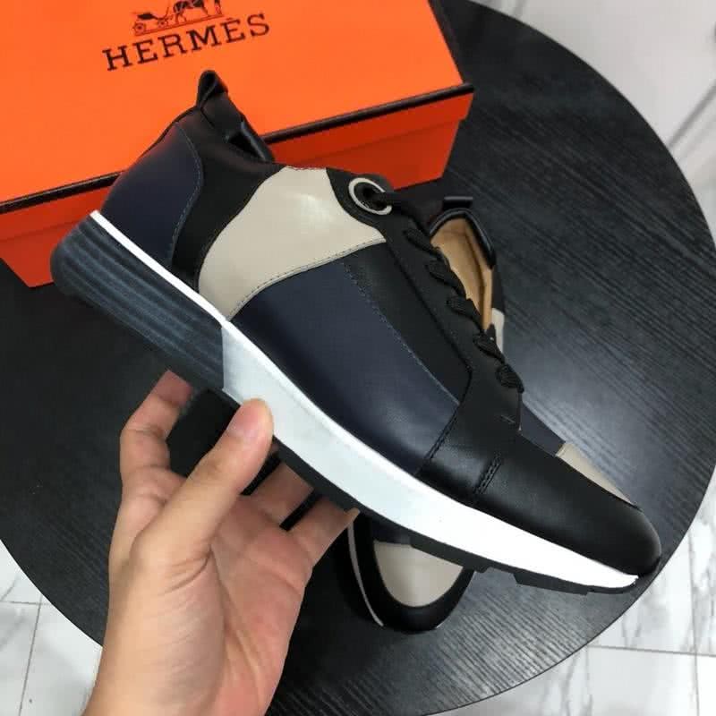 Hermes Fashion Comfortable Sports Shoes Cowhide White And Black Men 4