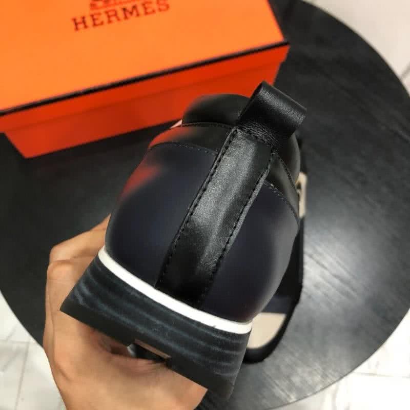 Hermes Fashion Comfortable Sports Shoes Cowhide White And Black Men 5