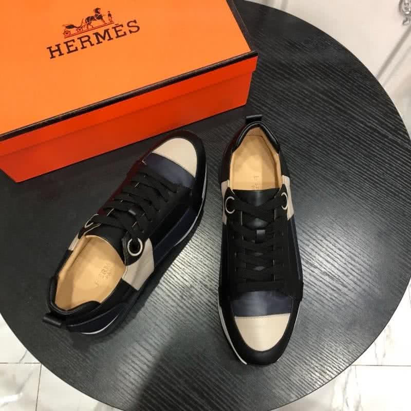 Hermes Fashion Comfortable Sports Shoes Cowhide White And Black Men 6