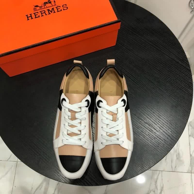 Hermes Fashion Comfortable Sports Shoes Cowhide White And Brown Men 2