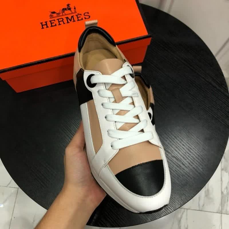 Hermes Fashion Comfortable Sports Shoes Cowhide White And Brown Men 3