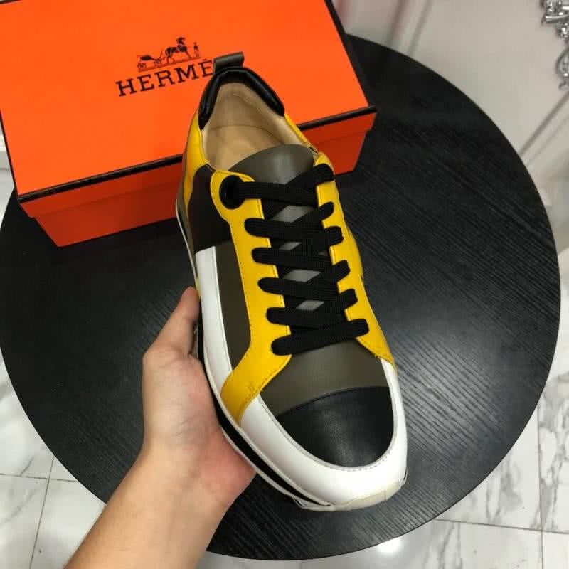 Hermes Fashion Comfortable Sports Shoes Cowhide Yellow And Black Men 4