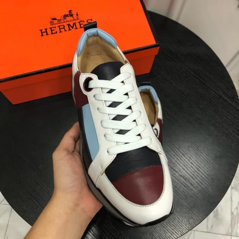 Hermes Fashion Comfortable Sports Shoes Cowhide Red And White Men 3