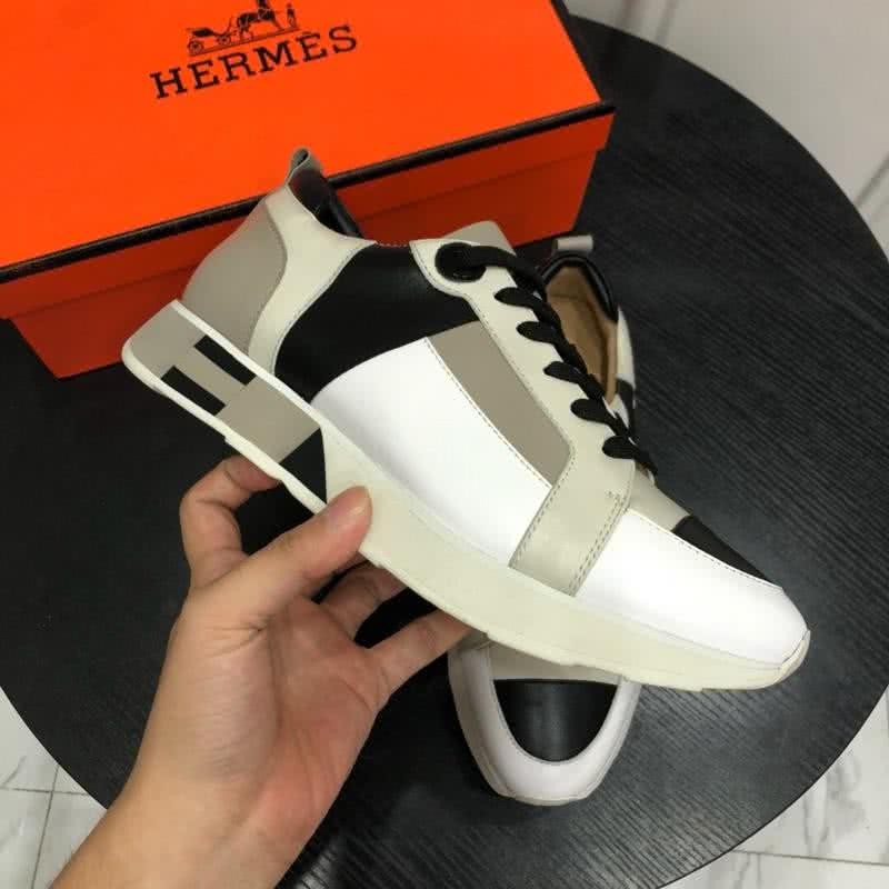 Hermes Fashion Comfortable Sports Shoes Cowhide Black And White Men 4