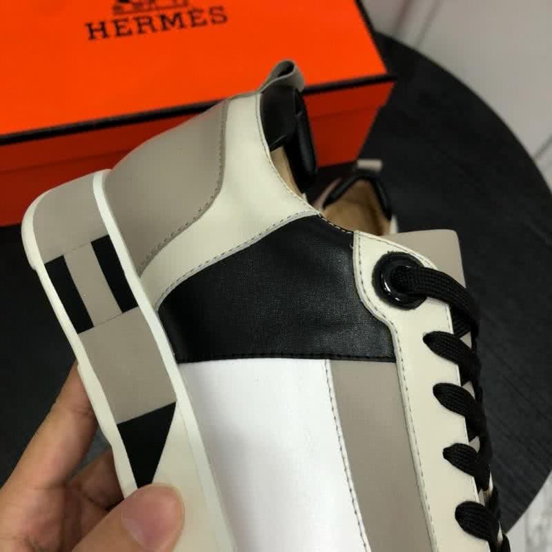 Hermes Fashion Comfortable Sports Shoes Cowhide Black And White Men 6
