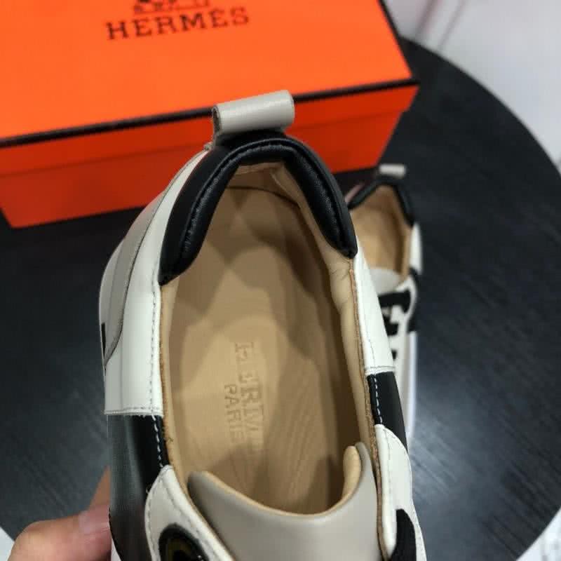 Hermes Fashion Comfortable Sports Shoes Cowhide Black And White Men 8