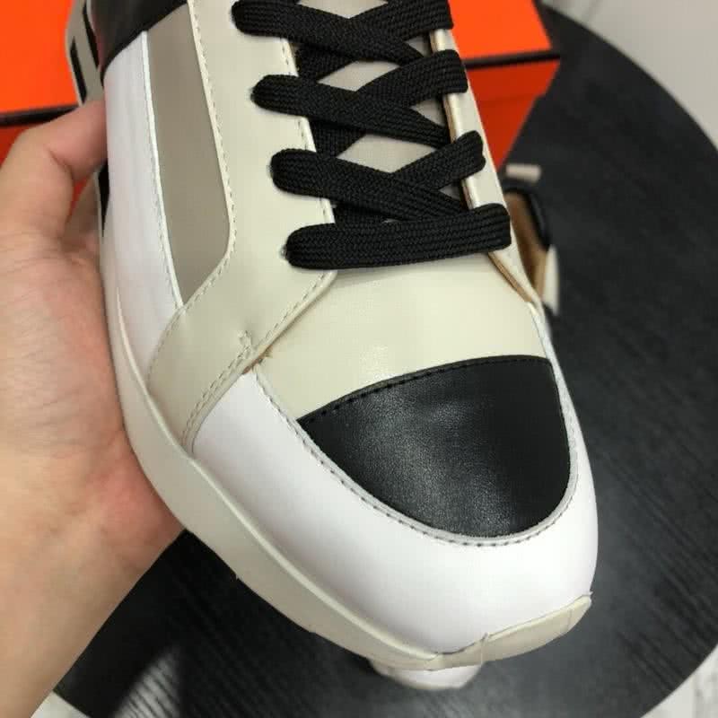 Hermes Fashion Comfortable Sports Shoes Cowhide Black And White Men 7