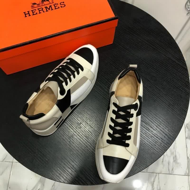 Hermes Fashion Comfortable Sports Shoes Cowhide Black And White Men 9