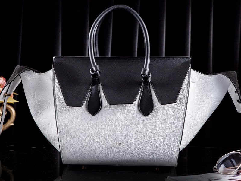 Celine Tie Nano Top Handle Bag Leather White & Black 6