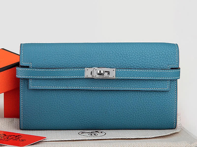 Hermes Dogon Togo Original Leather Kelly Long Wallet Medium Blue 1