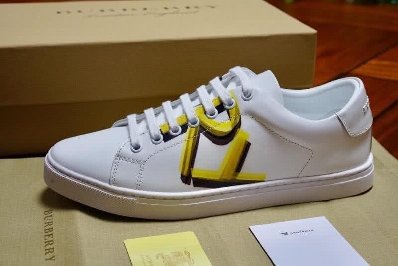 Burberry Fashion Comfortable Sneakers Cowhide Yellow And White Women/Men 4