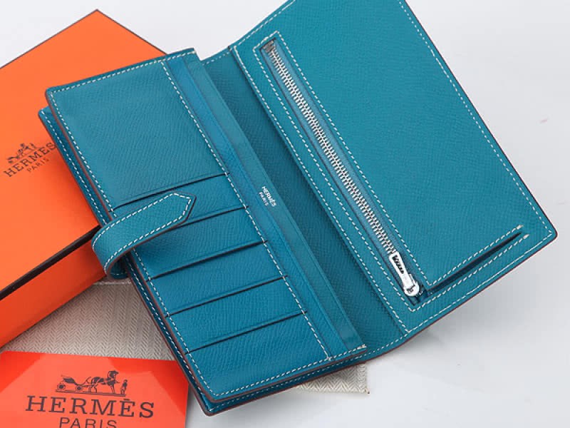 Hermes Epsom Original Calfskin Bearn Japonaise Bi-Fold Wallet Medium Blue 4