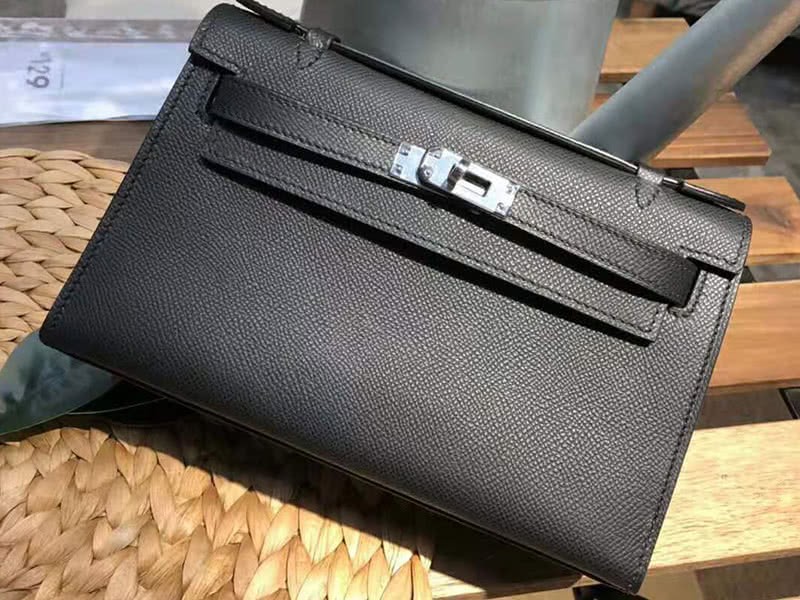 Hermes Epsom Mini Kelly Pochette Silver Hardware Black 1