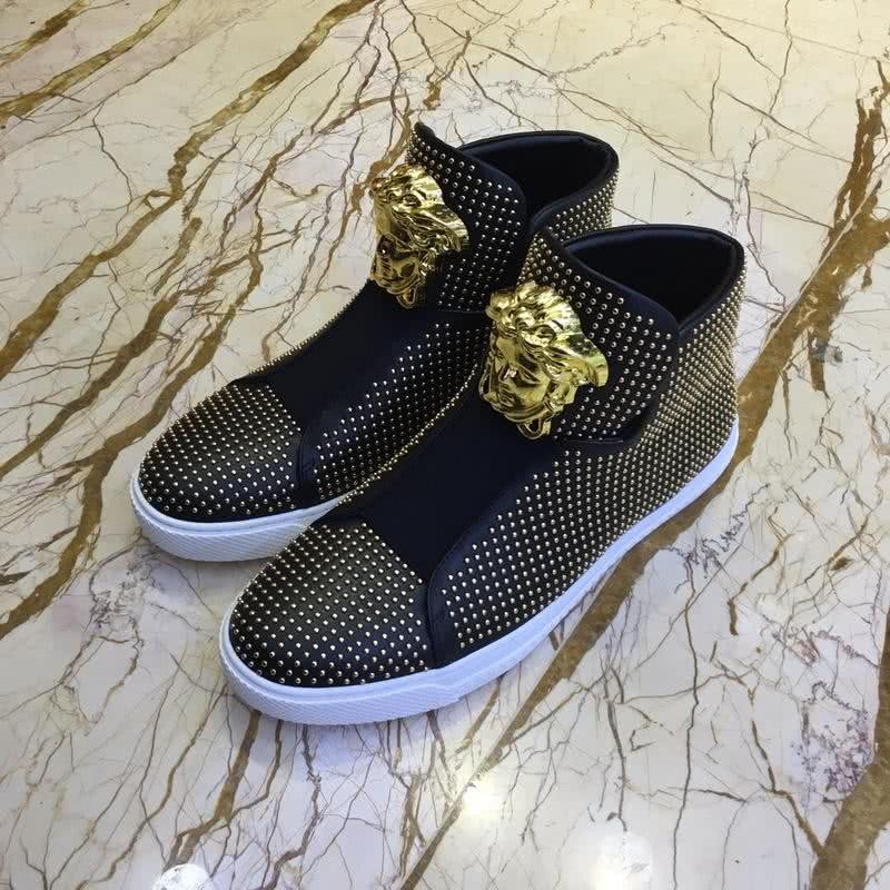 Versace Fashion Casual Shoes Gold Rivet Black Men 3