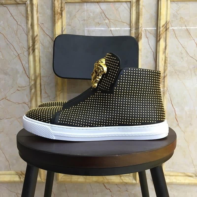 Versace Fashion Casual Shoes Gold Rivet Black Men 7