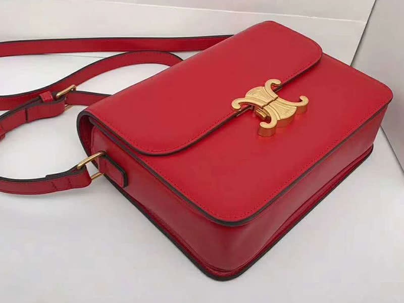 Celine Medium Triomphe Bag In Shiny Calfskin Red 4