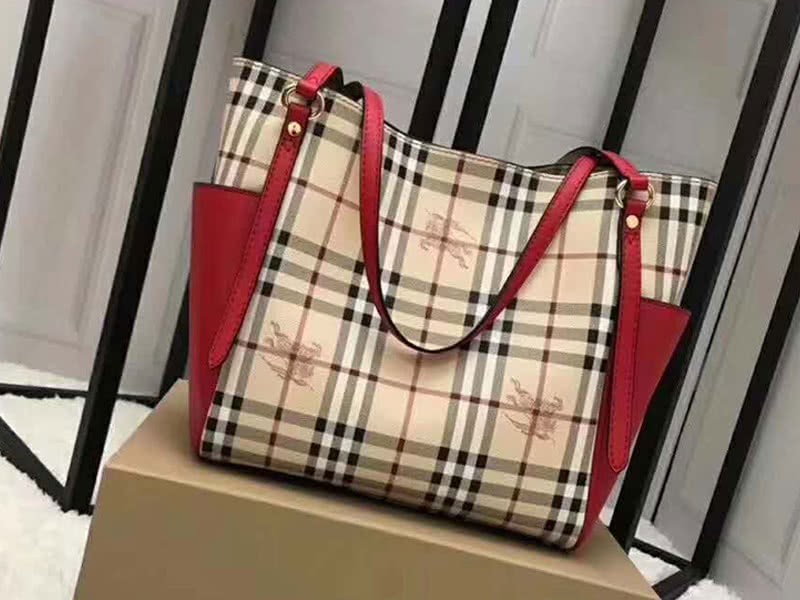 Burberry Haymarket Check Tote Bag Red 1