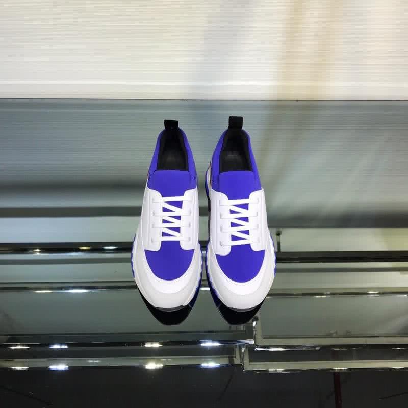 Hermes Fashion Comfortable Sports Shoes Cowhide White Blue Men 3