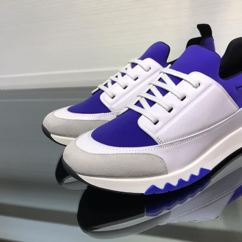 Hermes Fashion Comfortable Sports Shoes Cowhide White Blue Men 7