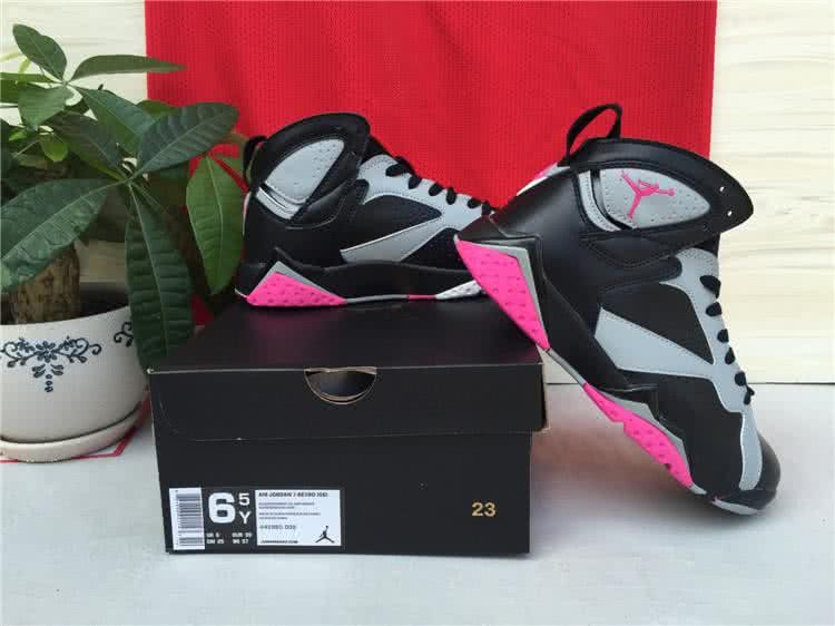 Air Jordan 7 Black Grey And Pink Women 2