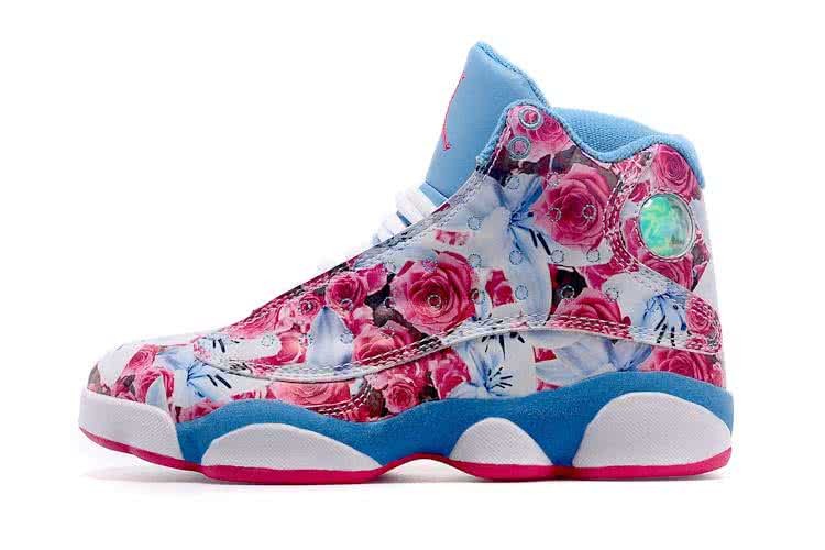 Air Jordan 13 High Pink Flowers White And Sky Blue Women 2