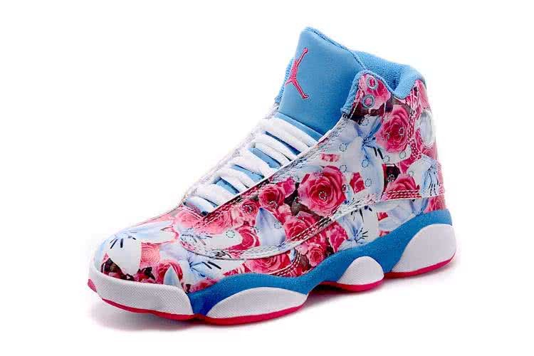 Air Jordan 13 High Pink Flowers White And Sky Blue Women 3