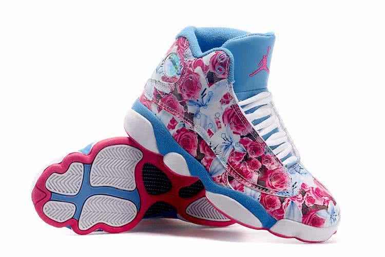 Air Jordan 13 High Pink Flowers White And Sky Blue Women 4