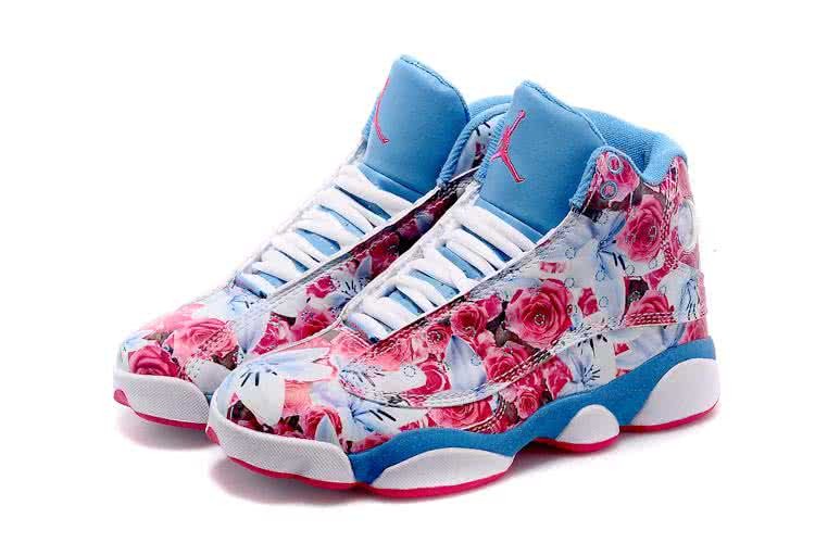 Air Jordan 13 High Pink Flowers White And Sky Blue Women 5