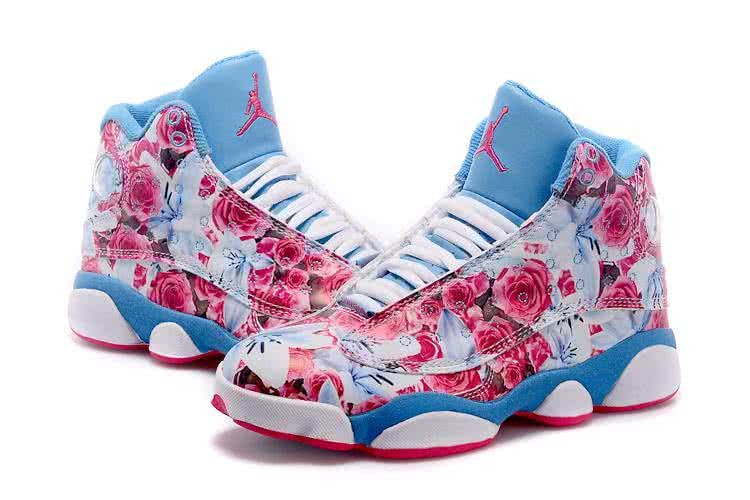 Air Jordan 13 High Pink Flowers White And Sky Blue Women 6