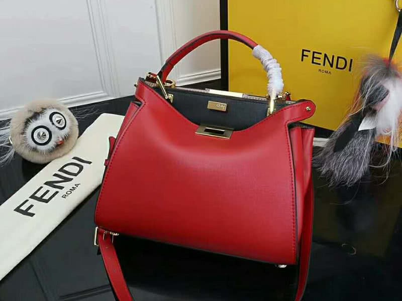 Fendi Peekaboo Essential Calfskin Leather Bag Red 4