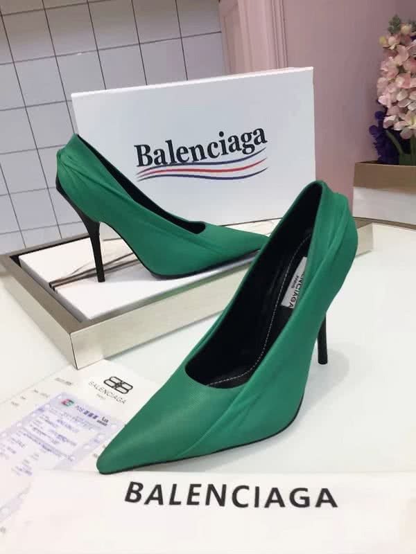 Balenciaga High-Heel Ruched Leather Pumps in Green 4