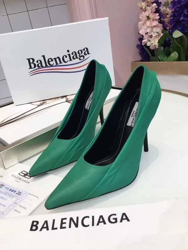 Balenciaga High-Heel Ruched Leather Pumps in Green 3