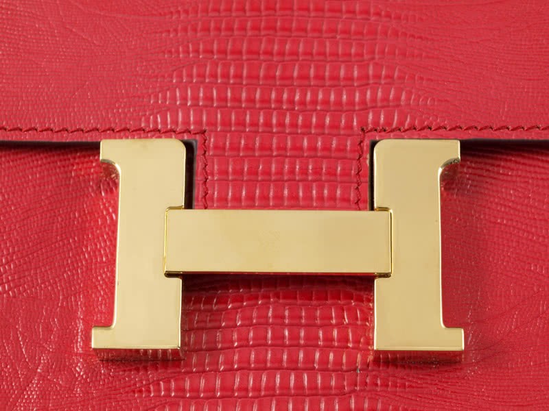 Hermes Constance 23 Single Shoulder Bag Lizard Leather Red 6