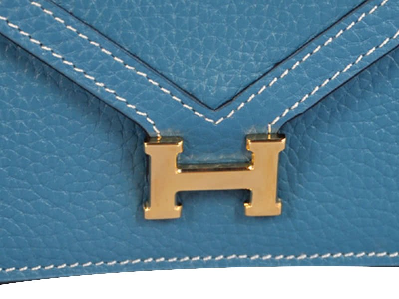 Hermes Pilot Envelope Clutch Blue With Gold Hardware 6
