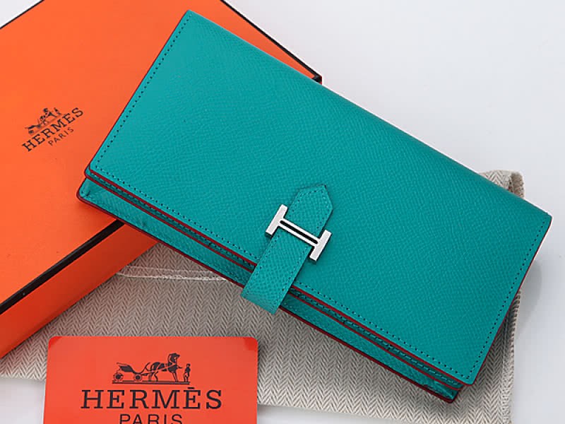 Hermes Epsom Original Calfskin Bearn Japonaise Bi-Fold Wallet Turquoise 1