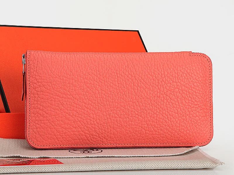 Hermes Zipper Wallet Original Leather Pink 2
