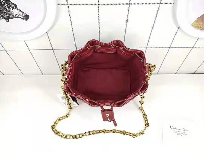 Dior Mini Miss Dior Lambskin Bucket Bag Burgundy 8
