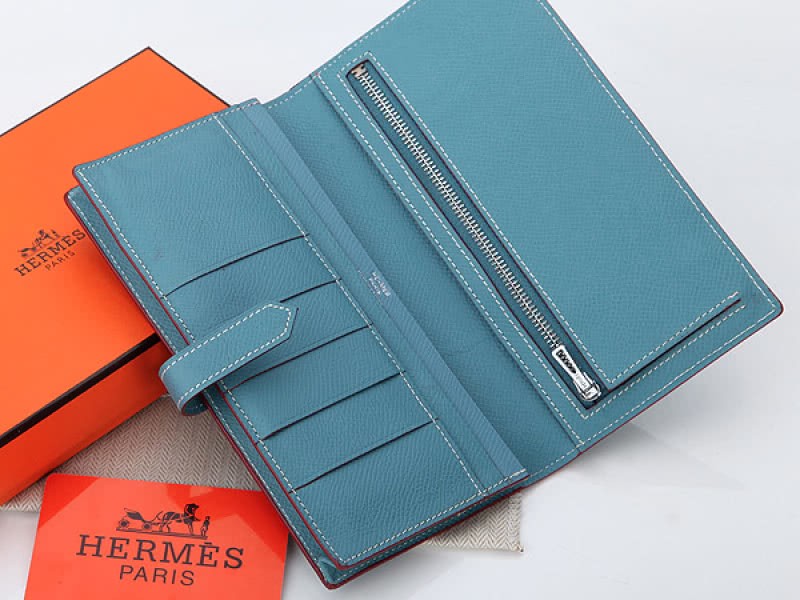 Hermes Epsom Original Calfskin Bearn Japonaise Bi-Fold Wallet Light Blue 4