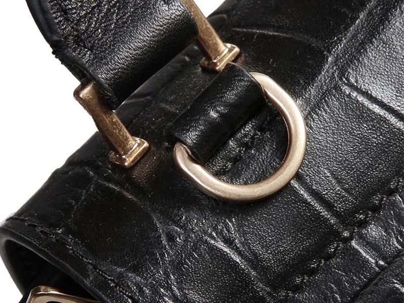 Celine Trapeze Shoulder Bag Multicolor Croc Leather Black Suede Black 6