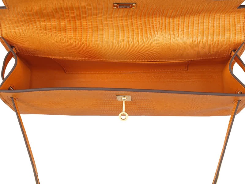 Hermes Kelly Pochette Longue Lizard Leather Orange 10