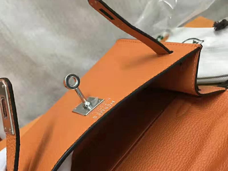 Hermes Pochette Kelly Togo Leather Silver Hardware Orange 7