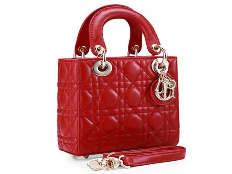 Dior Lady Dior Nano Leather Bag Gold Hardware Red 1